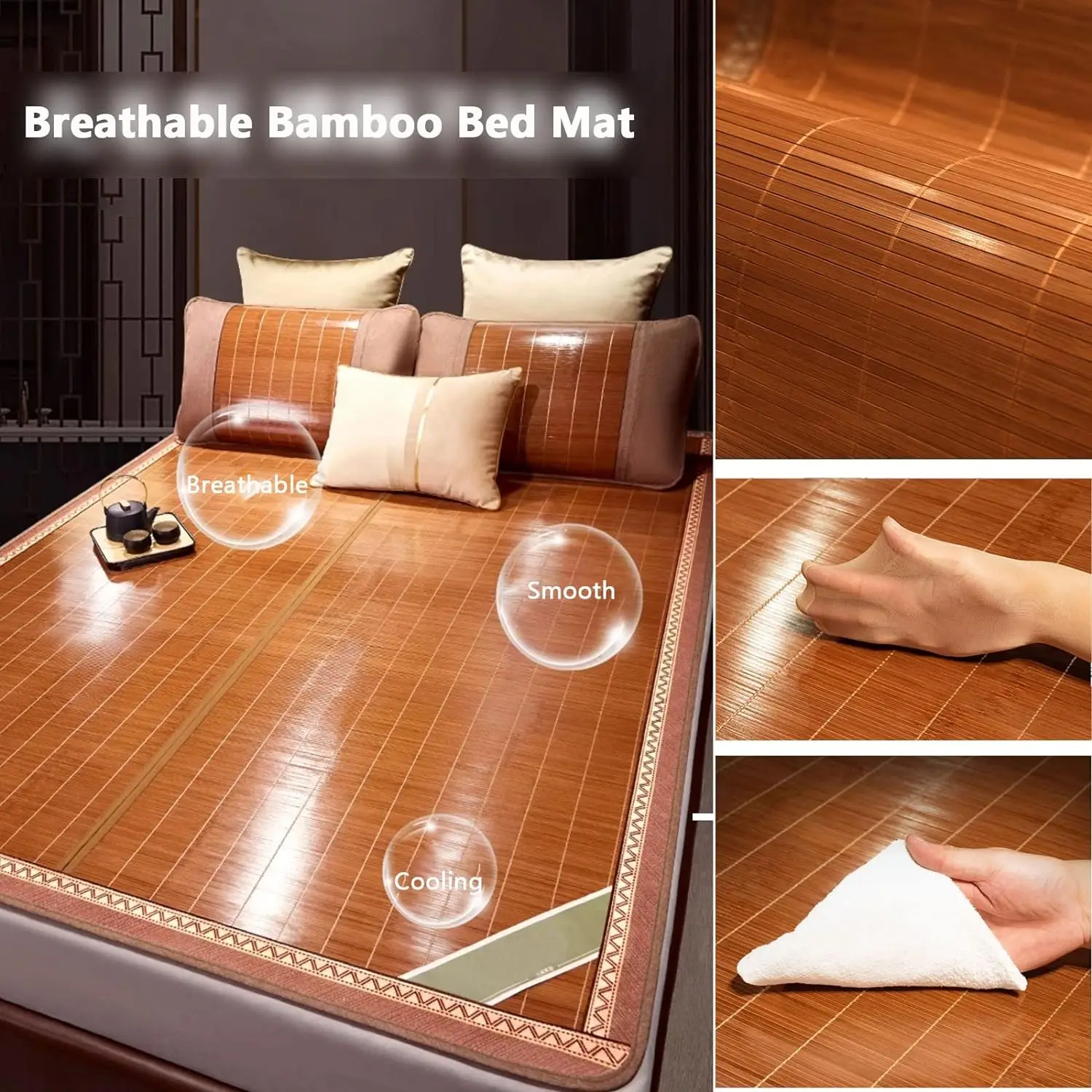 Summer Cooling Single Twin Queen Size Foldable Mattress, Double-Sided Carbonized Natural Bamboo Sleeping Mat with