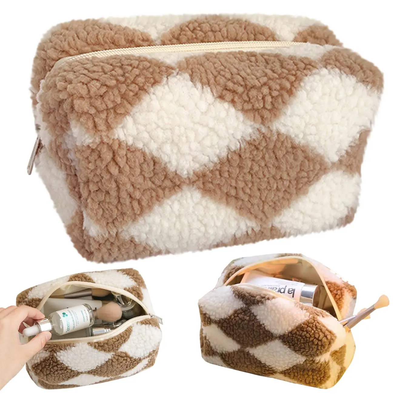 Travel Toiletry Sherpa Soft Cute Terry Cloth Towelling Makeup Pouch Plush Cosmetic bag