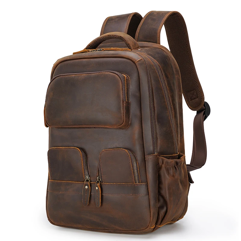 Factory Supply Wholesale Customize Design Full Grain Cow Hide Genuine Leather Laptop Bag Real Leather Backpack Men With USB