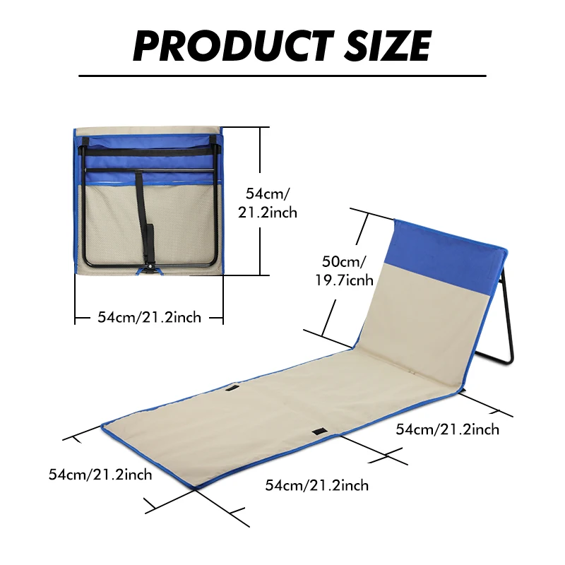 KingGear Custom Logo Lightweight Foldable Beach Mat With Adjustable Backrest