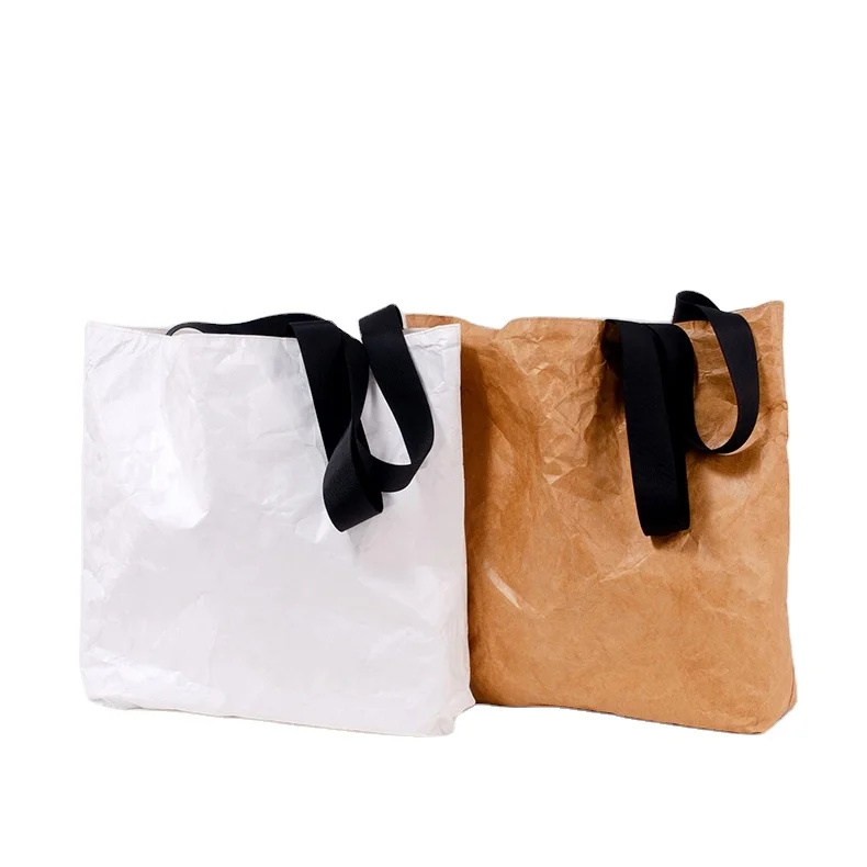 Custom Logo Waterproof Washable Brown Coated Tyvek Paper Shopping Tote Bag