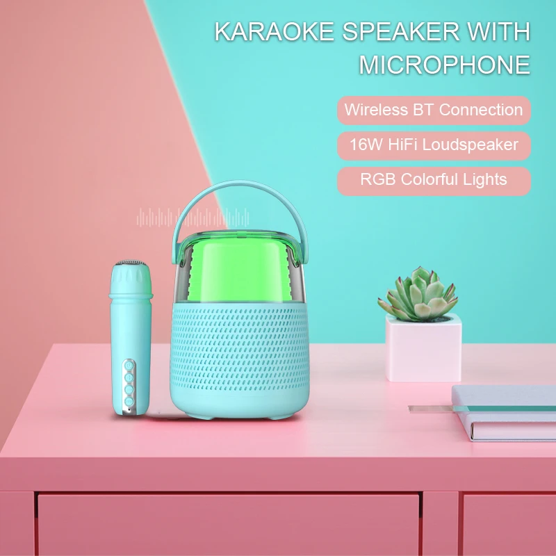 Mini Outdoor Home Party Speaker Karaoke Light Machine Player Portable BT Wireless Karaoke Speaker with Mic
