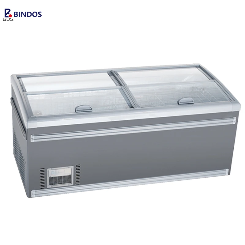 Sliding Glass Door Combine Units Island Freezer Supermarket Energy Saving Meat Frozen Food Island Display Chiller