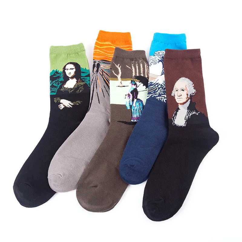 happy women & men cotton socks art famous oil painting series funny sock in bulk