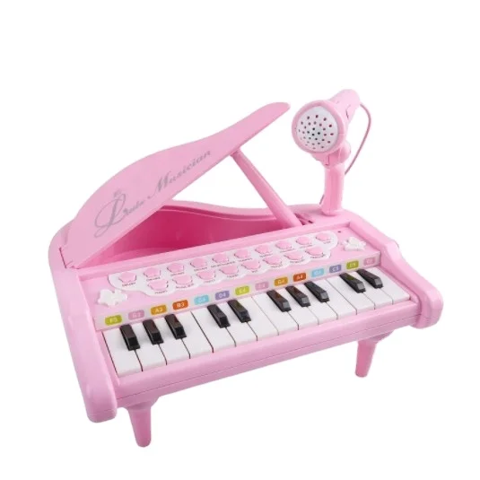 Mini Piano Electronic Organ 24 Key Grand Keyboard Piano with Microphone Musical Baby Toy for Kids Window Box 3 Ages+ Stool Piano