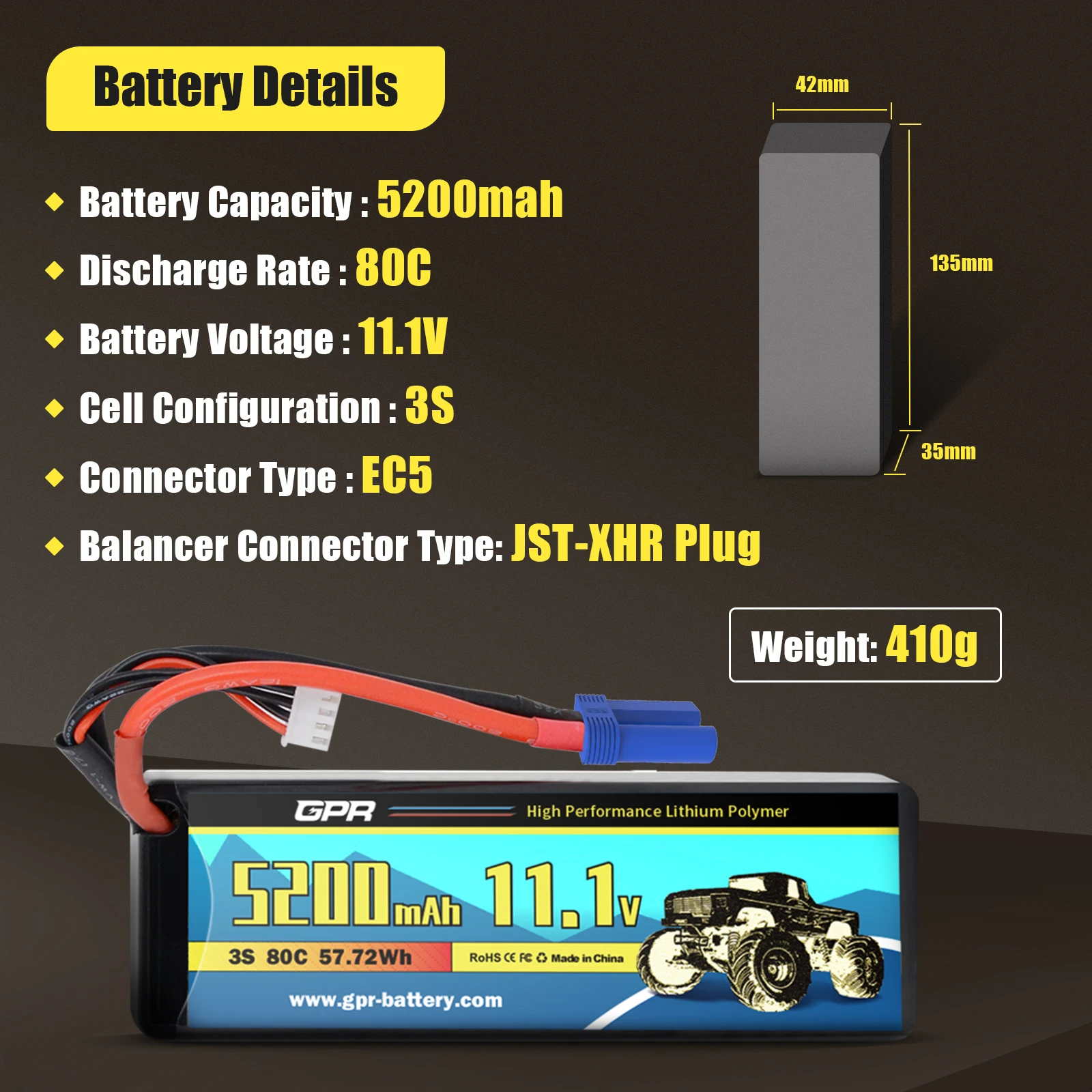OEM/ODM 5200 mAh 3S High Discharge Rate 80C 11.1V Lipo Battery With TRX Plug Connector For RC Drone Helicopter Car