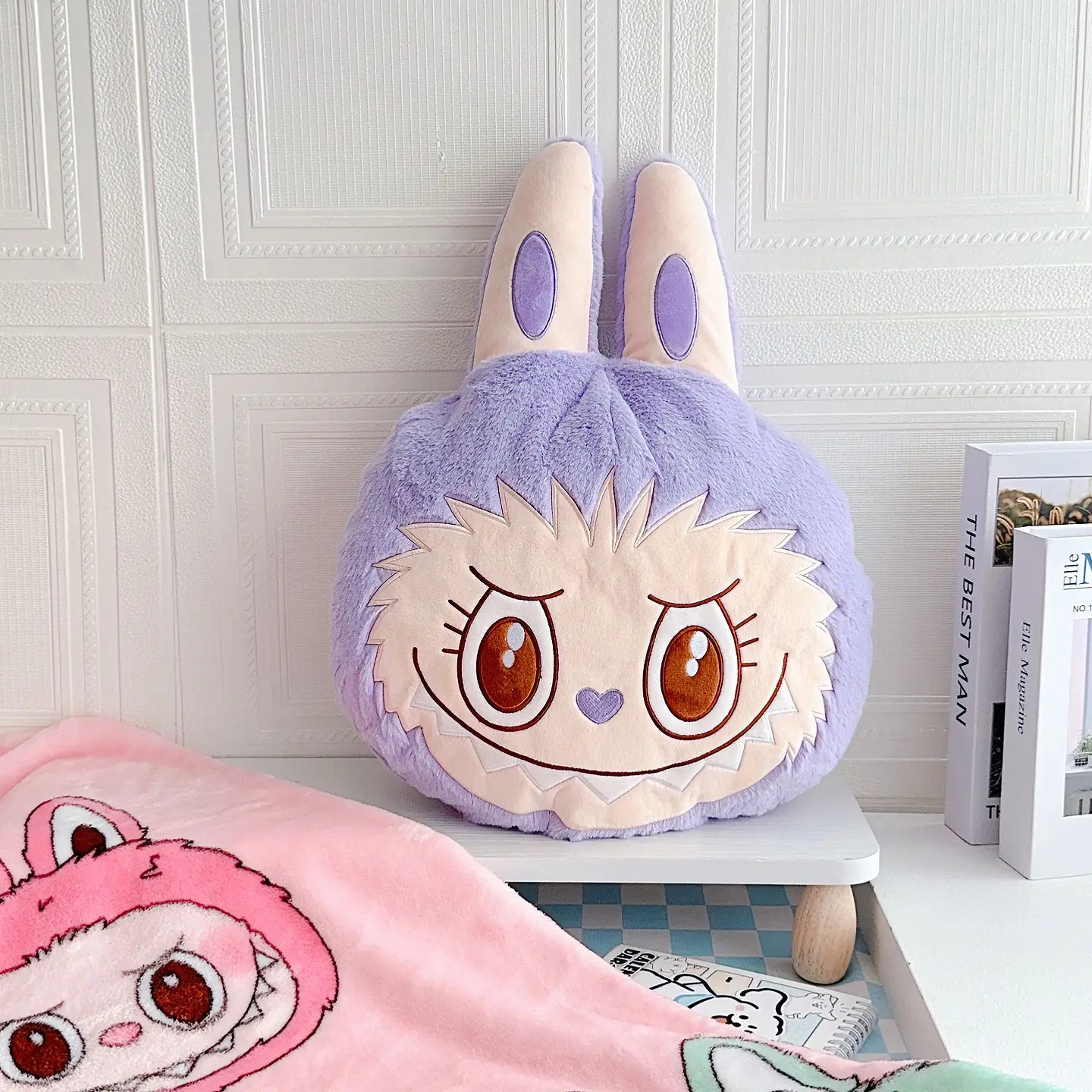 BoTu Cute Labubu Doll Pillow Flannel Blanket Dual Purpose 2-In-1 Air Conditioning Blanket office Car Sleep Pillow Christmas Gift