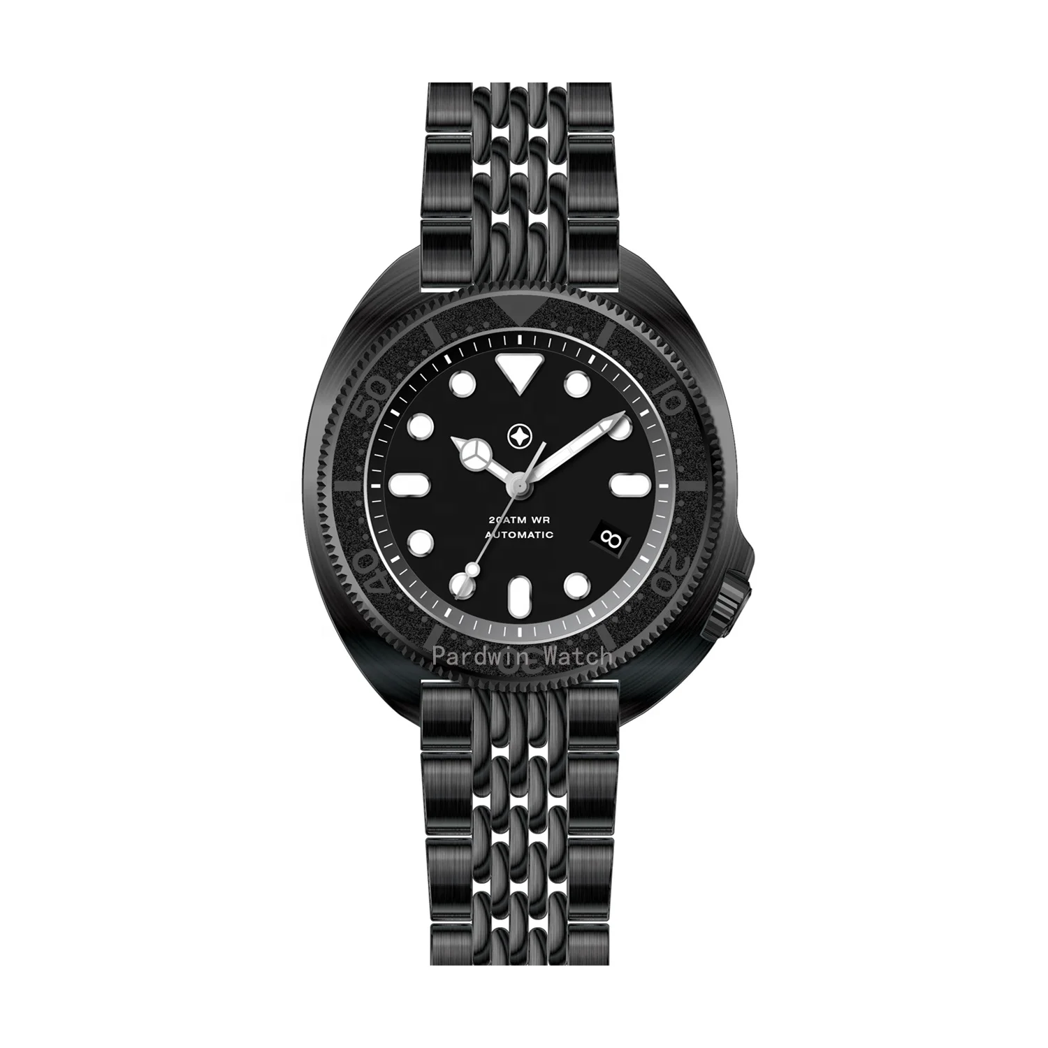 Popular SEIKO Automatic Movement NH35 Date Display PVD Black 316L Stainless Steel Sapphire 20ATM Diver Watch OEM ODM Available