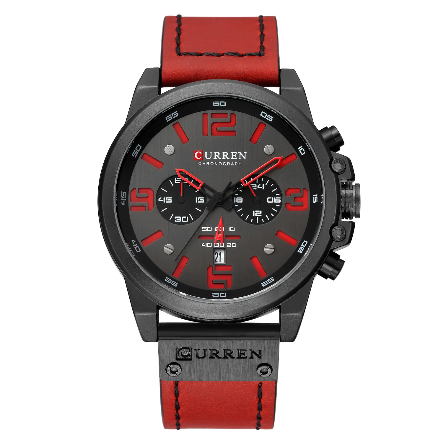 CURREN 8314 Men Casual Watch Day Chronograph 24 Hours Display Leather Strap Quartz Watch