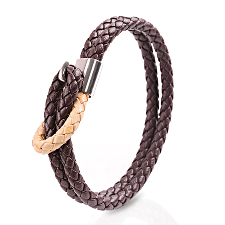 Fashion 316L stainless steel brown genuine leather bracelets for men