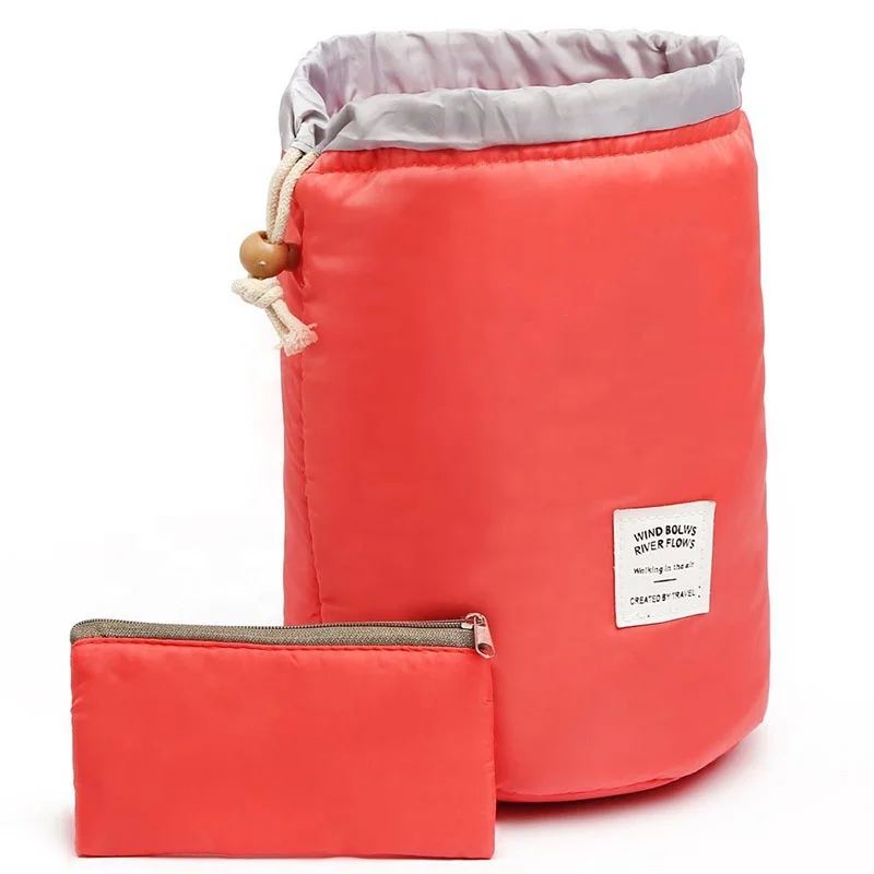 Custom LOGO Barrel Travel Pouch Portable Make Up Organizer Bags Fabric Makeup Cosmetic Bag