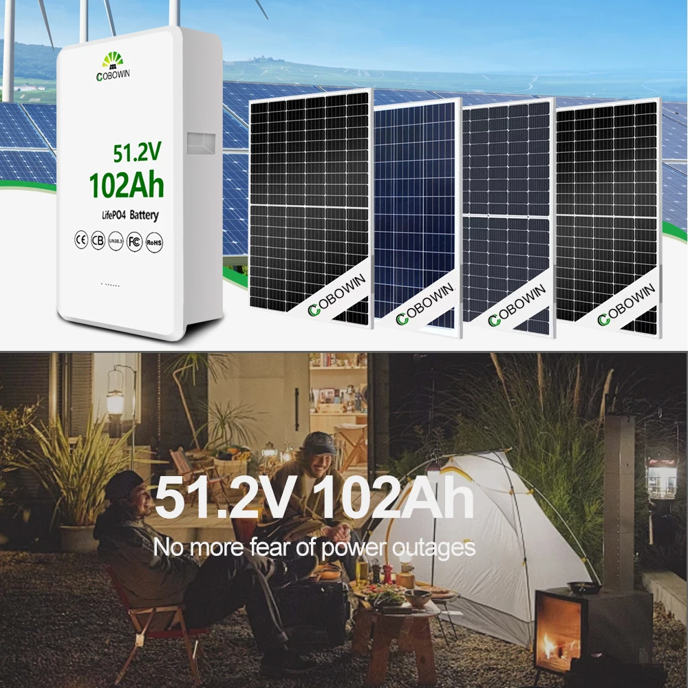 Cobowin 5kw 10kw Cobowin Solar Energy Wall-Mounted Power Wall IP65 Protection CAN Communication Hybrid Lifepo4 100Ah 200Ah Pack