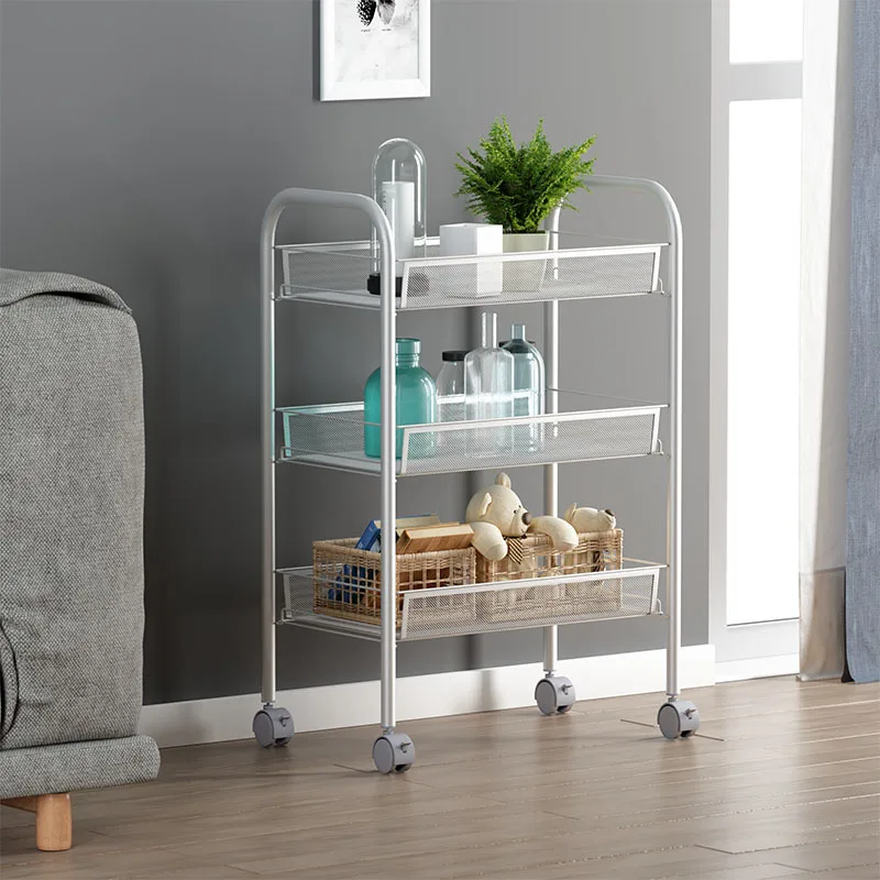3 Tier Car of Square Rolling Utility , Metal Trolley Cart with Wheels, Easy Assembly Organizer Storage Cart