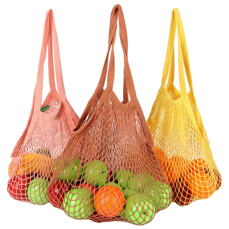 Wholesale Bulk Portable Reusable Eco Friendly Vegetable Fruit Shopping Grocery Tote Cotton Net Mesh Produce Bag For Oranges
