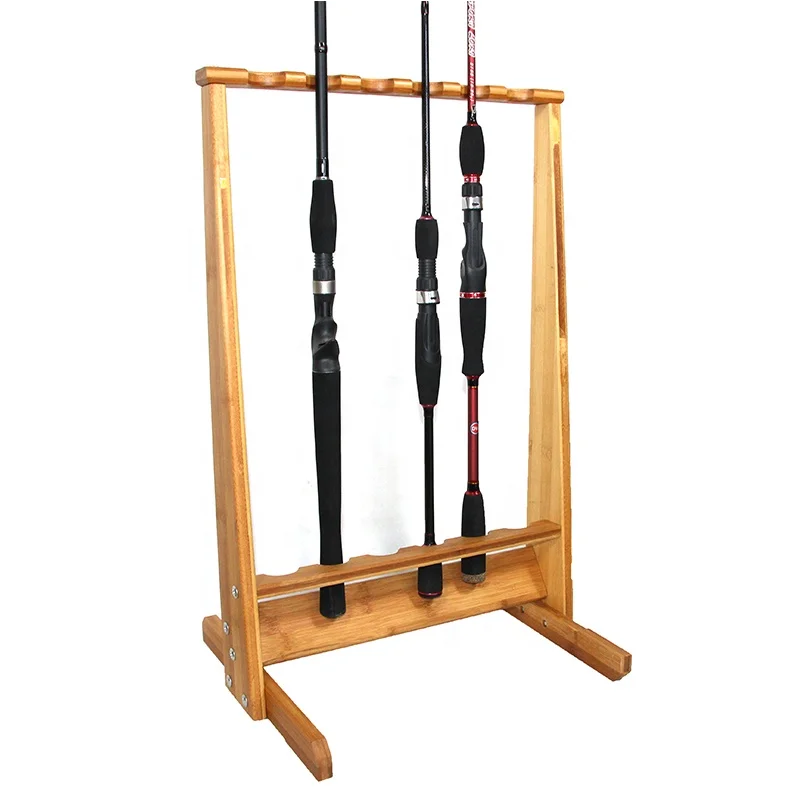 Selco 6 Rods Solid Wood Billiard Cue Racks Large Fishing Rod Organizers Rack Stand Holder