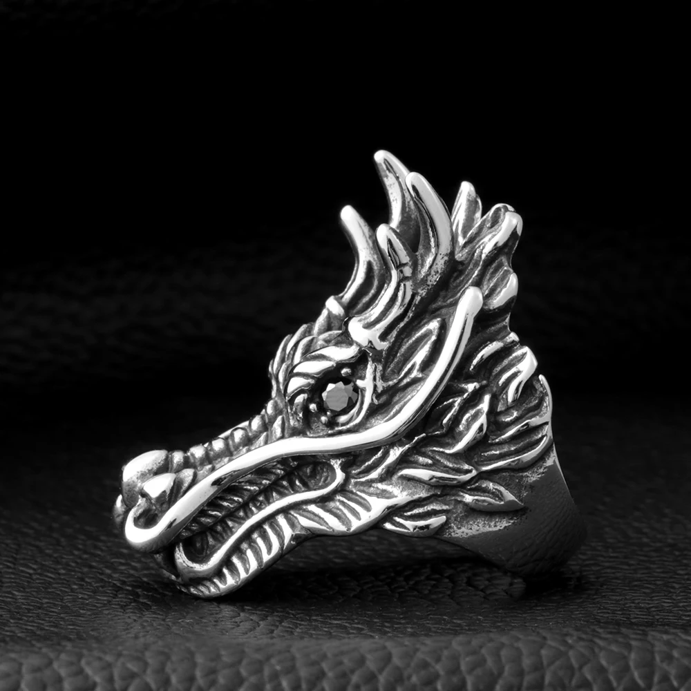 Ss8-060r Steel Soldier Punk Dragon Head Men Ring Chinese Style Stainless Steel Biker Rock Personality Jewelry