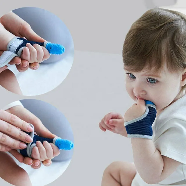 In Stock Baby Products of All Types Thumb Sucking Finger Protector Food Grade Silicone Biting Mittens Teether