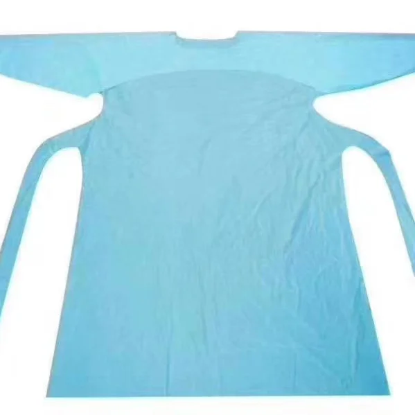 Long Sleeve Disposable Plastic Waterproof Isolation CPE Gown blue color