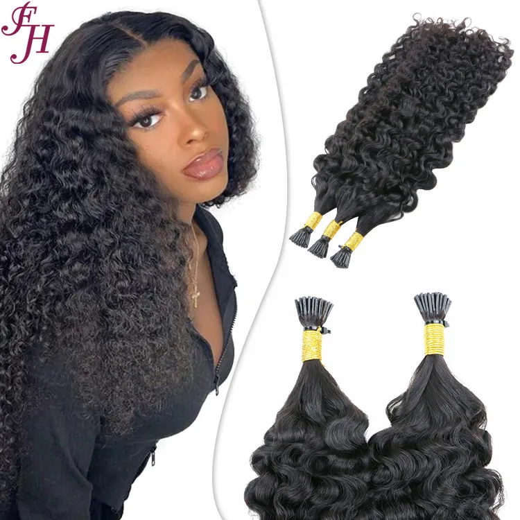FH wholesale top quality human hair keratin i tip hair extension 1g strand deep curly raw i tip virgin hair extension