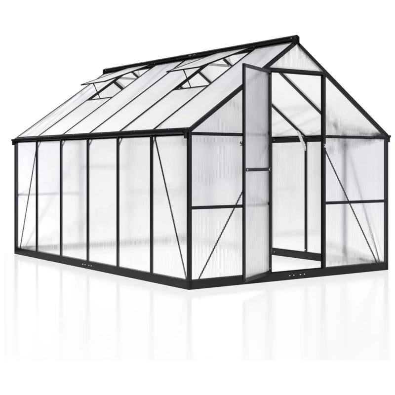 Outdoor Aluminum Polycarbonate Greenhouse with Ventilation Doors Walk in Greenhouse for Outdoors Backyard