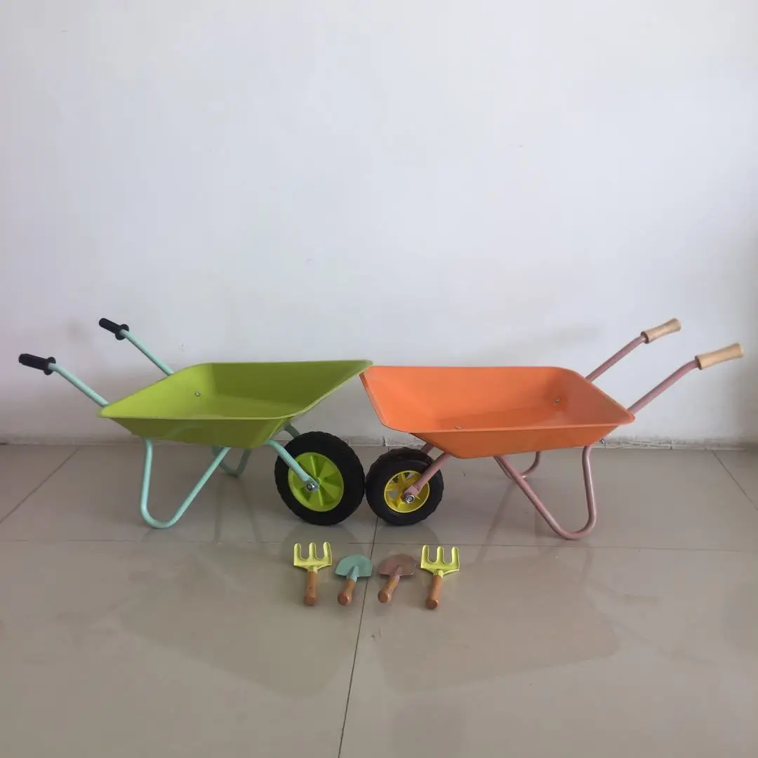 Kids mini wheel barrow with rubber wheel, and  enfironmental-friendly powder painted