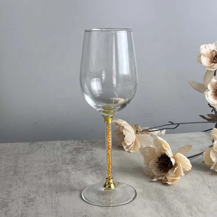 Gold Diamonds stem Wine Glass Goblets Lead Free Vintage Crystal Wine Glasses Wedding Wine Glasses Set