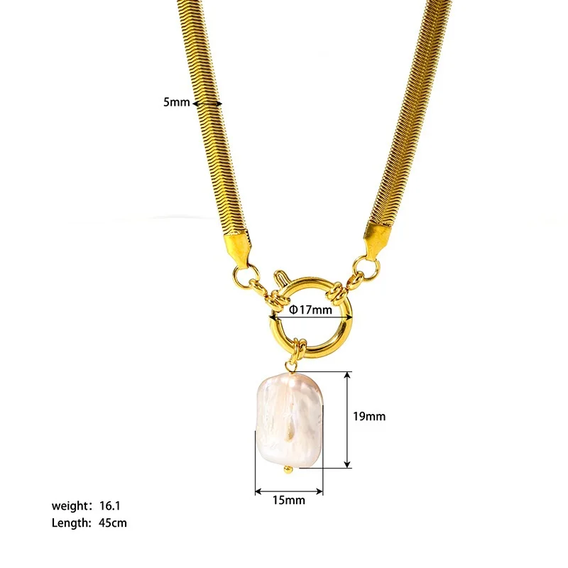 Waterproof Gold Plated Stainless Steel Necklace Chunky Snake Chain Freshwater Pearl Pendant Necklace collier en acier inoxydable
