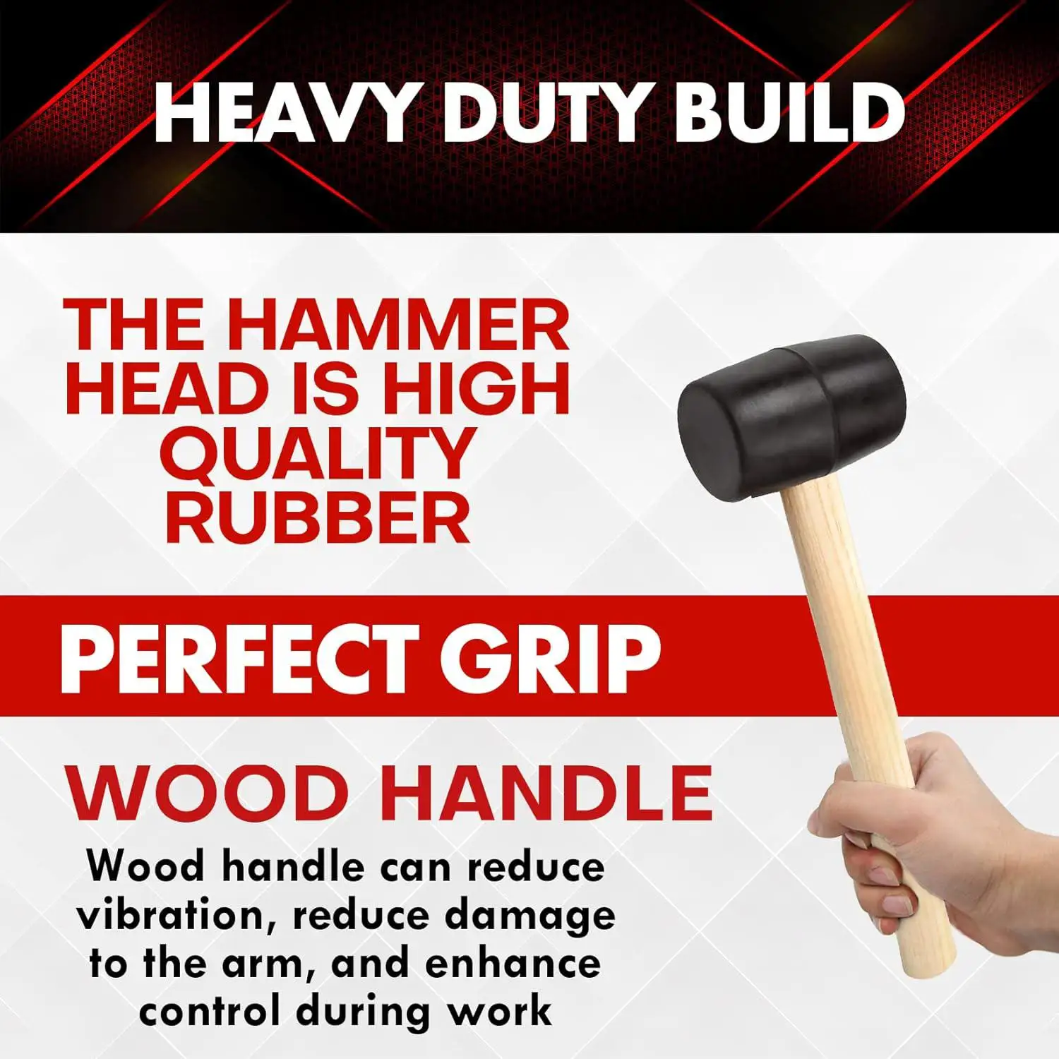 Peaktop  Rubber Mallet and Woodhandle With Anti-slip Handle Rubber Hammer