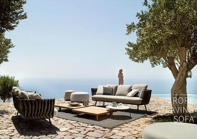 Outdoor patio furniture with aluminum frame leisure double seats sofa weaving Love seat