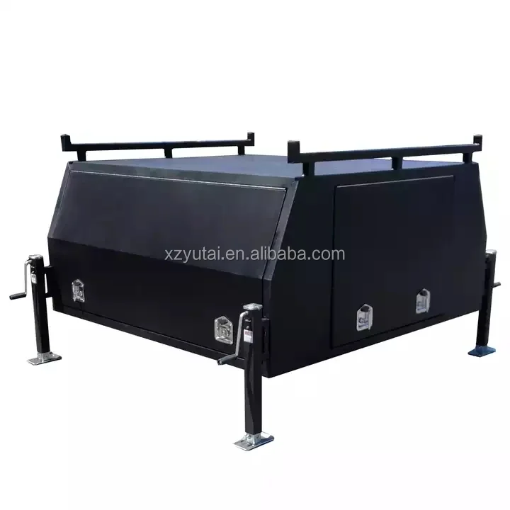 Aluminum Ute Canopy With Black Checker Plate And Adjustable Jack Off Legs For 4x4 Pickup /car/truck