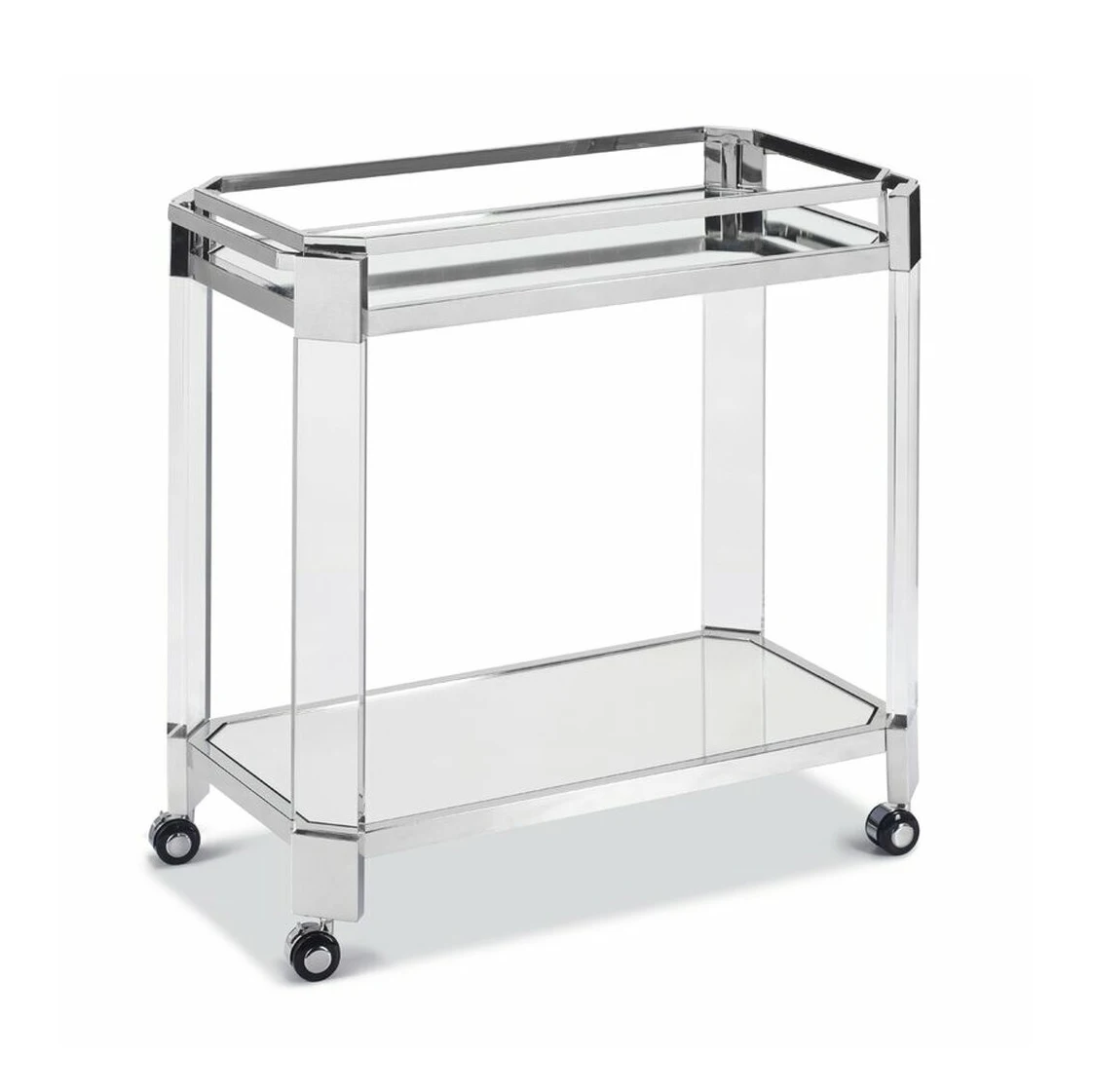 Factory Wholesale Kitchen 2 Tier Stainless Steel Trolley Bar Wine Service Bar Car Brake Acrylic Service Trolley