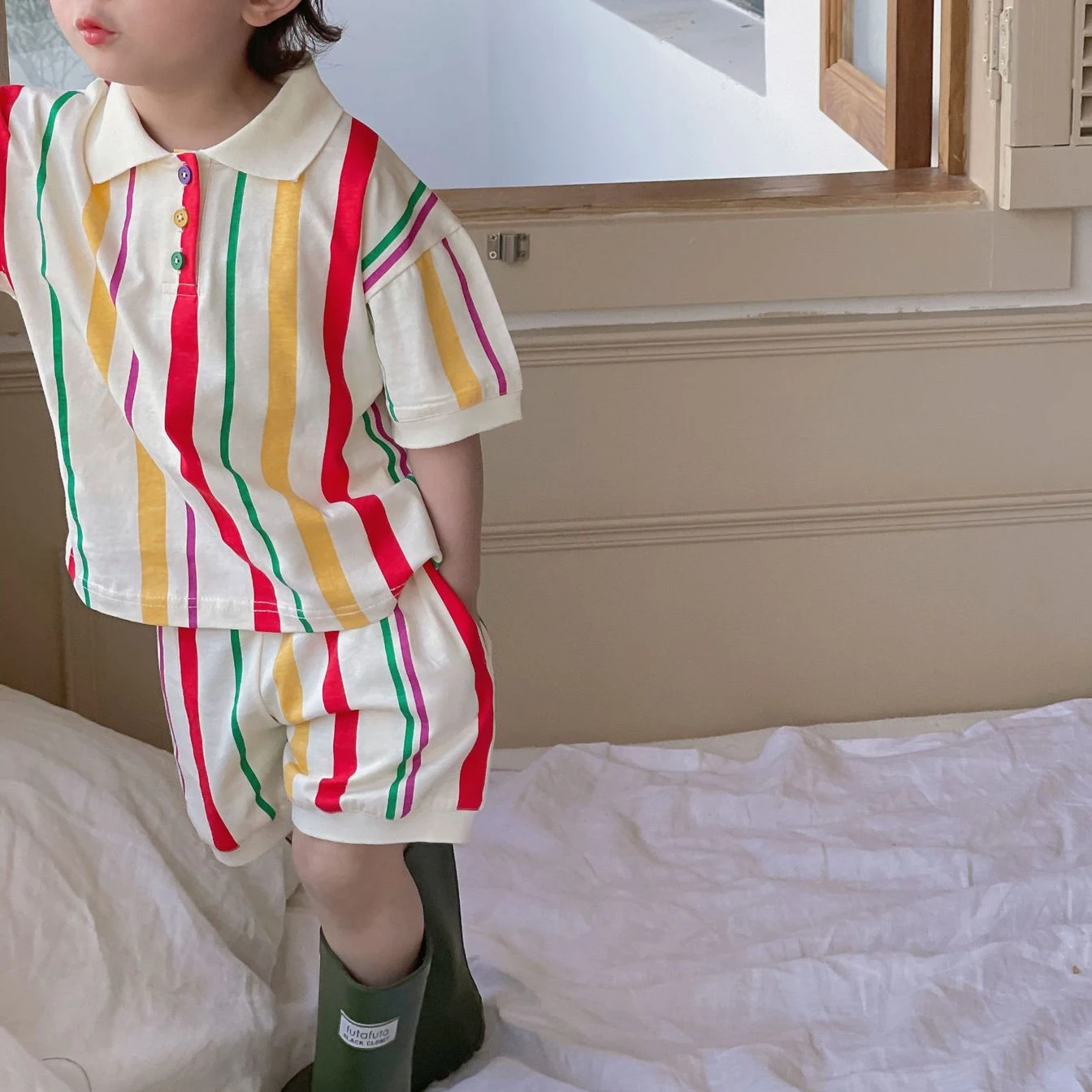 Children Boys Striped Polo Shirt And Cotton Shorts Summer Set Girl Brief Soft Breathable tee Dress For Baby Loose Dresses