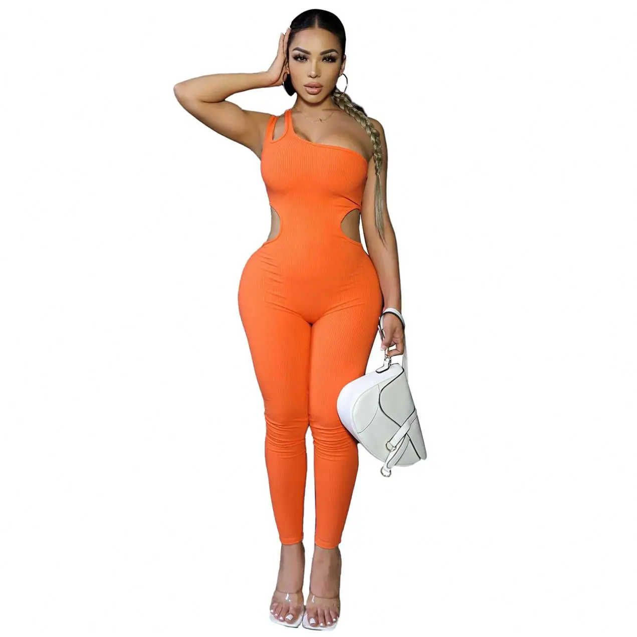 Women Jumpsuits And Rompers New One-Shoulder Hollow-Out Thread Fitted Hip Lifting Sexy One Piece Jumpsuit