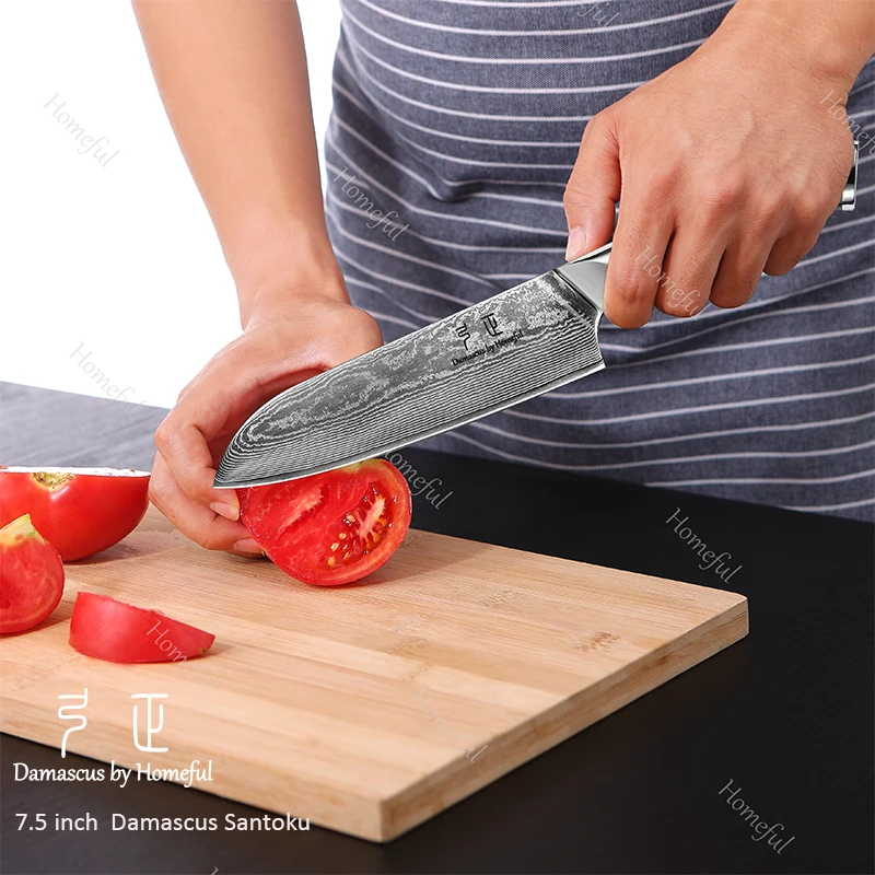 Factory Direct Sale 67 Layers Blade VG10 Damascus santoku chef Knife Damascus steel kitchen knife