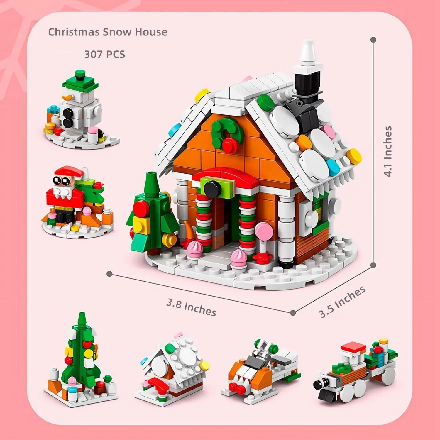 Christmas Gingerbread House 2023 Mini Xmas Tree Building Block Set Creative Train 6-in-1 Ornament Toys Kits Bricks for Kids