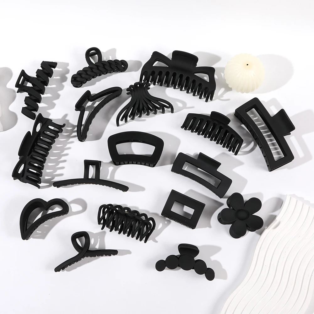 Black Rectangle Butterfly Solid Color Hair Claws Stylish Elegant Barrettes for All Hair Types for Women Non-Slip Hair Jaw Clips