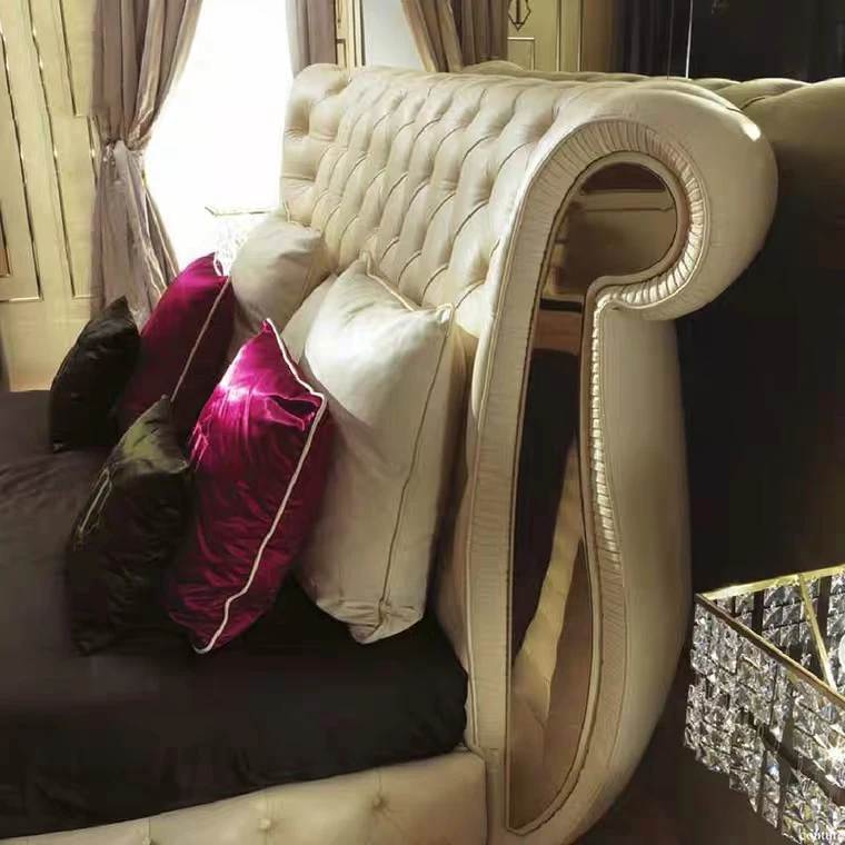 Furnistyle Queen Kind Size Bedroom Furniture Italian Latest Design Luxury Bed Double Tufted Headboard Leather Upholstered Bed