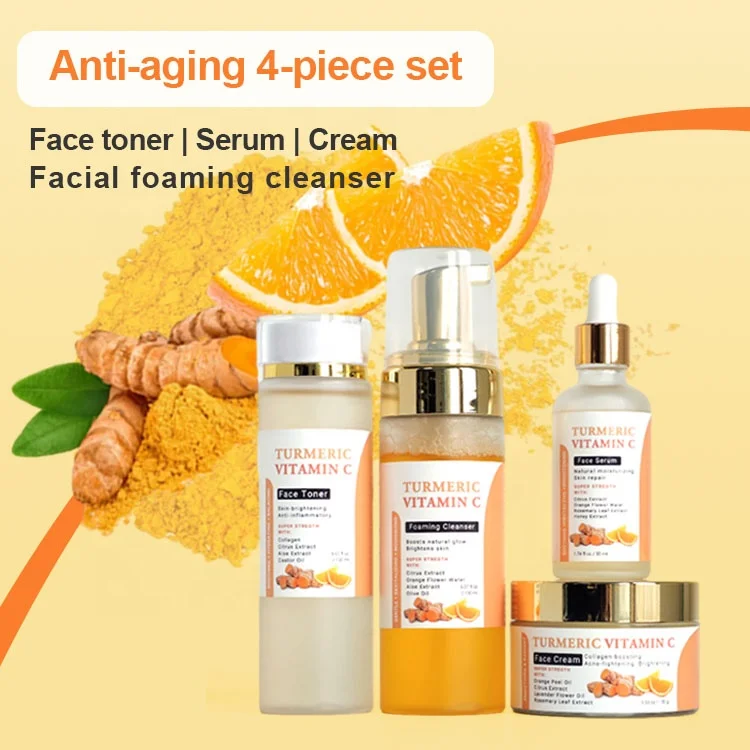 privated label whitening lightening face cream  toner serum facial cleanser face care turmeric vitamin c skin care set for face