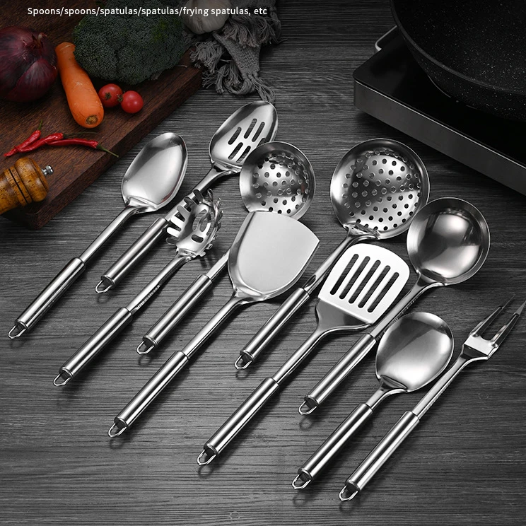 Stainless Steel 410 Kitchen Utensils Spatula Spoon Skimmer Ladle Turner Spaghetti Fork For Pot Home Kitchen Cooking Tools