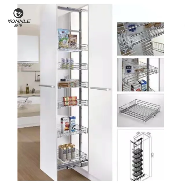 Kitchen cabinet basket Tall Unit Pull Out Kitchen Cabinet Storage Sliding Basket cabinet organizer
