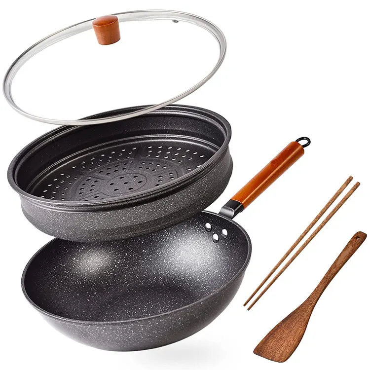 Manufacturer Promotional Kitchenware Restaurant Hotel Non-stick Health Cookware Stainless Steel Non-stick Wok