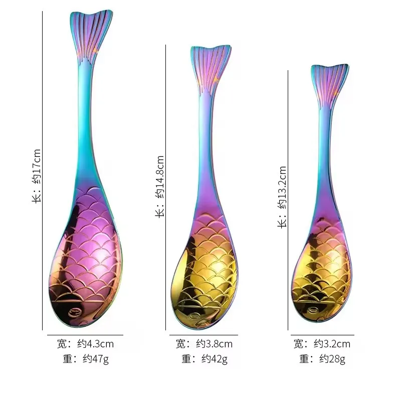 Silver Fish Spoon 304 Stainless Steel Asian Soup Spoon Short Handle Spoon for Dessert Coffee