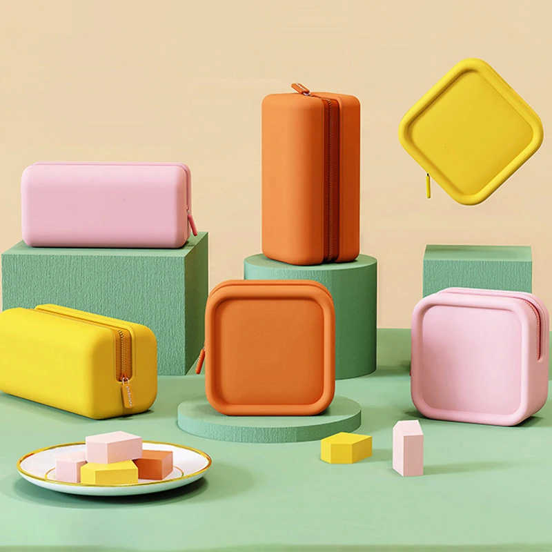 wholesale promotional custom logo square candy color zipper EVA leather Lipstick makeup bag cosmetic bags