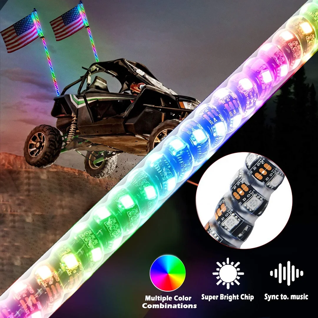 RGB Chasing Color  Whip Light With Brake and Turning Function Flag Antenna Whip Light For Truck