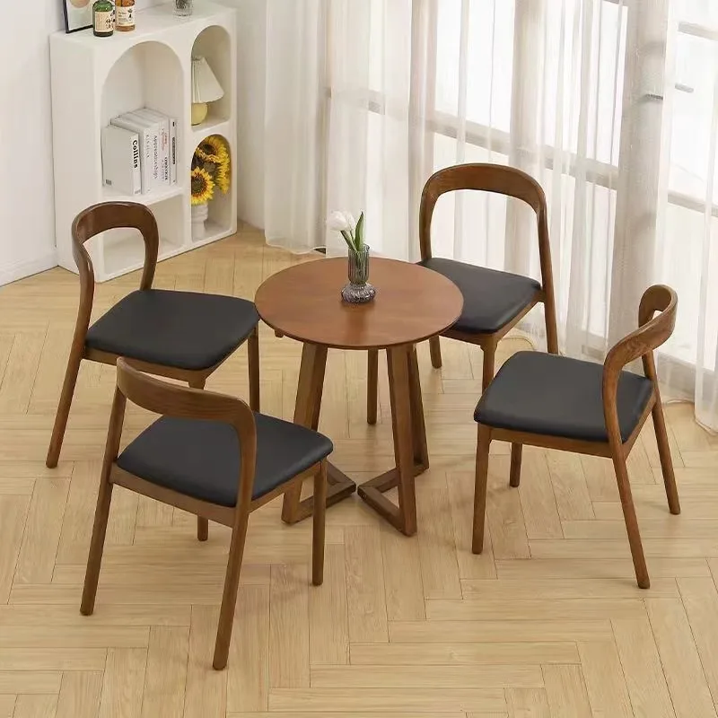 Walnut Wood Color Dining Chair with Fabric Seat New Design Solid Wooden Chair Frame Comfortable Wooden Chair