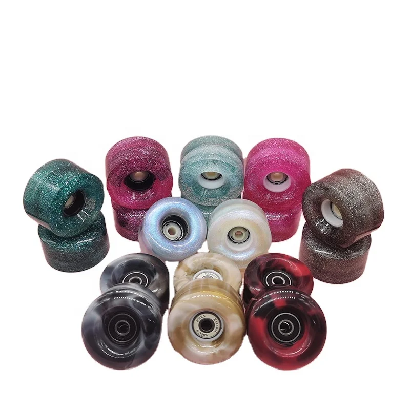62mm*36mm 85A Quad Inline Roller Skate Wheels accessories Glitter Powder Transparent LED PU mixed color Wheels flashing roller