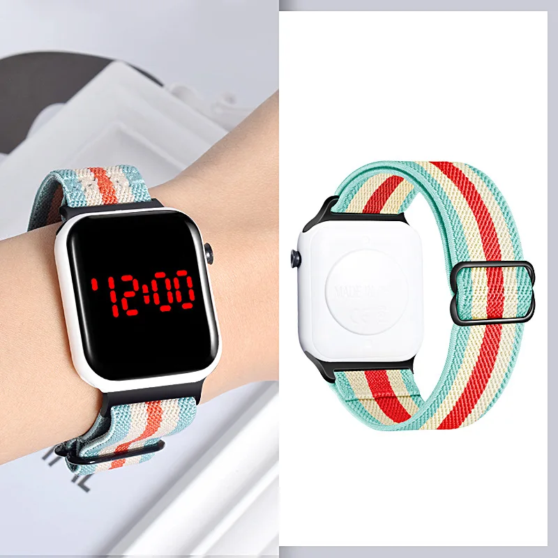Waterproof Digital Led Wrist Watch Nylon Strap Electronic Watches Sport for Women Man Kids LED Display Watches