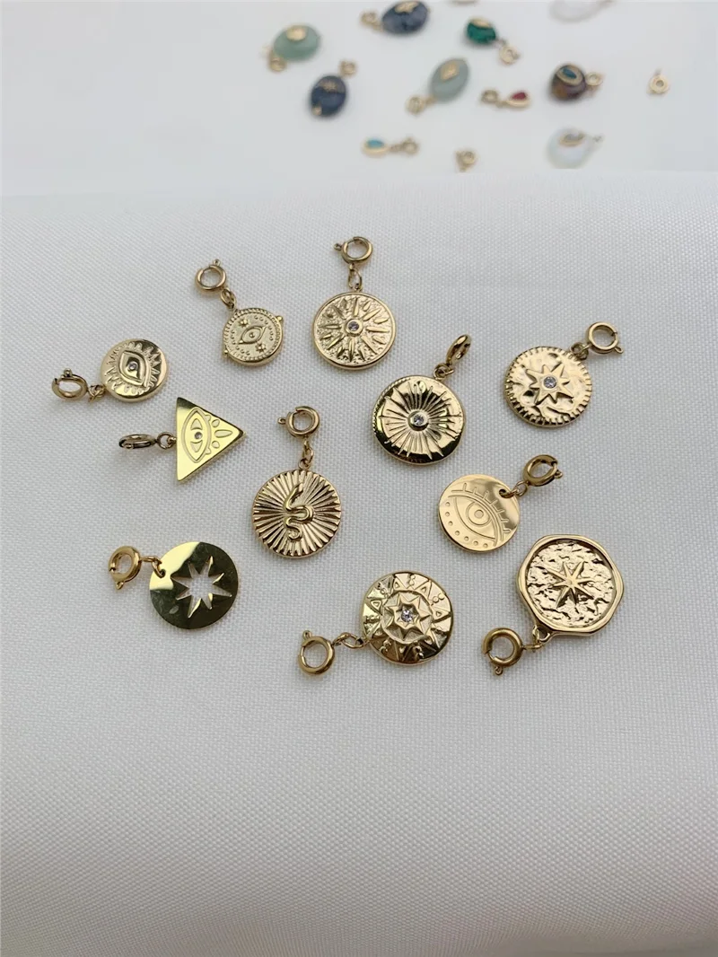 Stainless Steel Round Disc Shape Sunburst Snake Tarot Stamped Zircon Pendant Charms For Jewelry Making