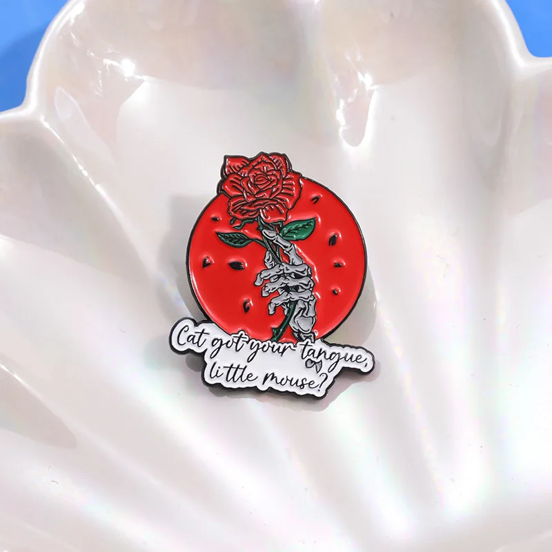 Rose Letter Enamel Pin Rose Flower Skeleton Cartoon Lapel Badge Brooches Halloween Punk Gothic Jewelry