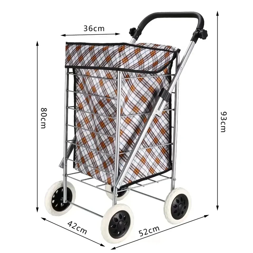 Wholesale four wheel Oxford cloth portable shopping cart folding shopping cart bag can be customized LOGO 4 wheel shopping troll